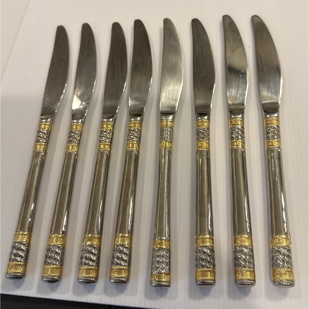 Wallace Golden Corsica Hollow Dinner Knives Set Of 8 18/10 Flatware 9 1/2"